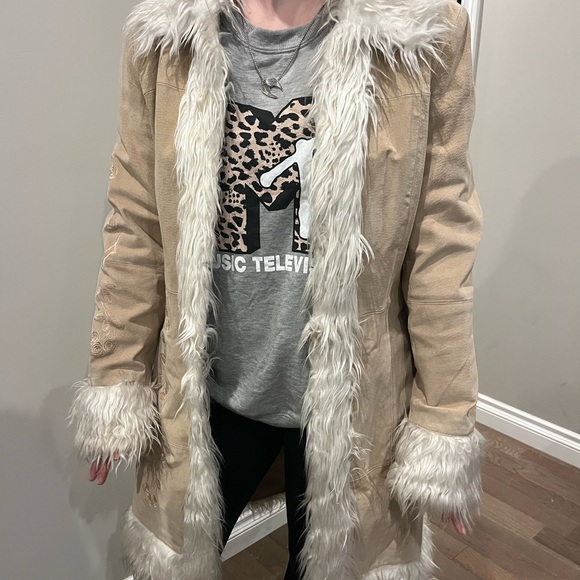 Vintage Penny Lane Leather /fur Trim Coat - Picture 9 of 17